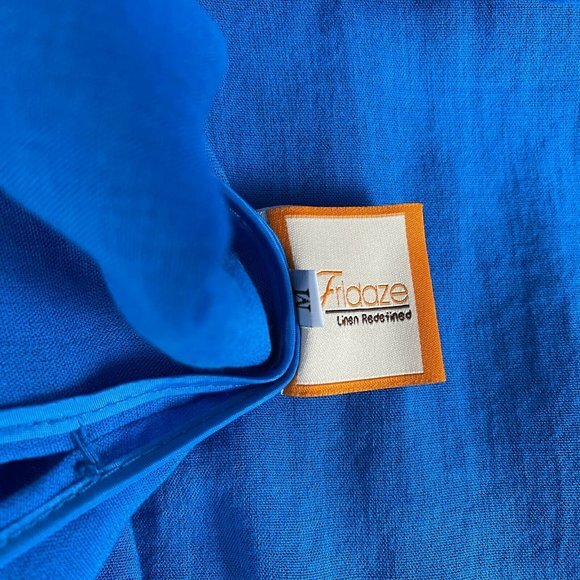 Fridaze Sailor Jacket Linen Button Up Collared V-neck‎ 3/4 Sleeve Blue Women M - Picture 10 of 11